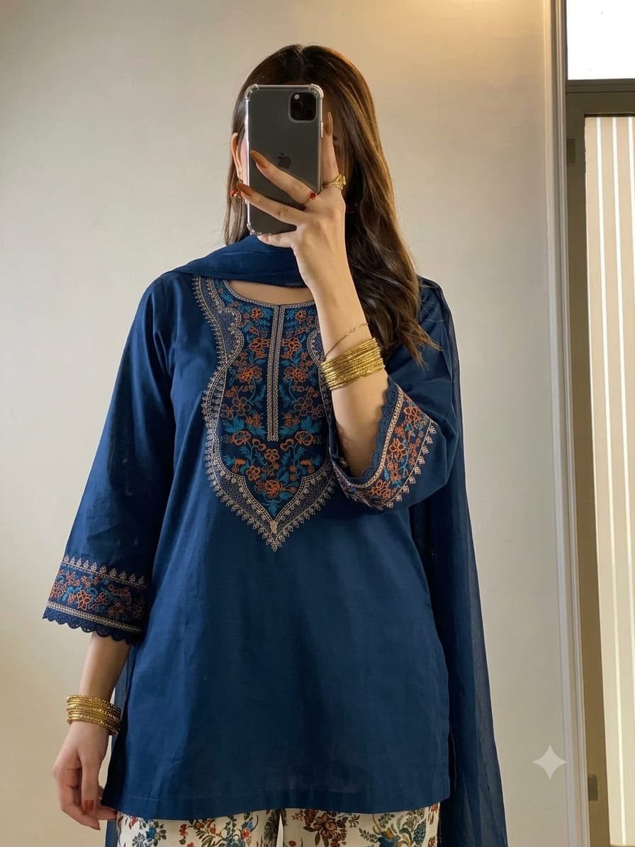 Dhanak embroidered luxury unstitched 3pc suit